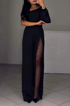 Sexy See-Through Mesh Sloping Shoulder Regular Jumpsuits