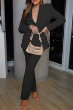 Casual Solid Color Buttons Patchwork Turn-back Collar Long Sleeve Two Pieces(No interior design)