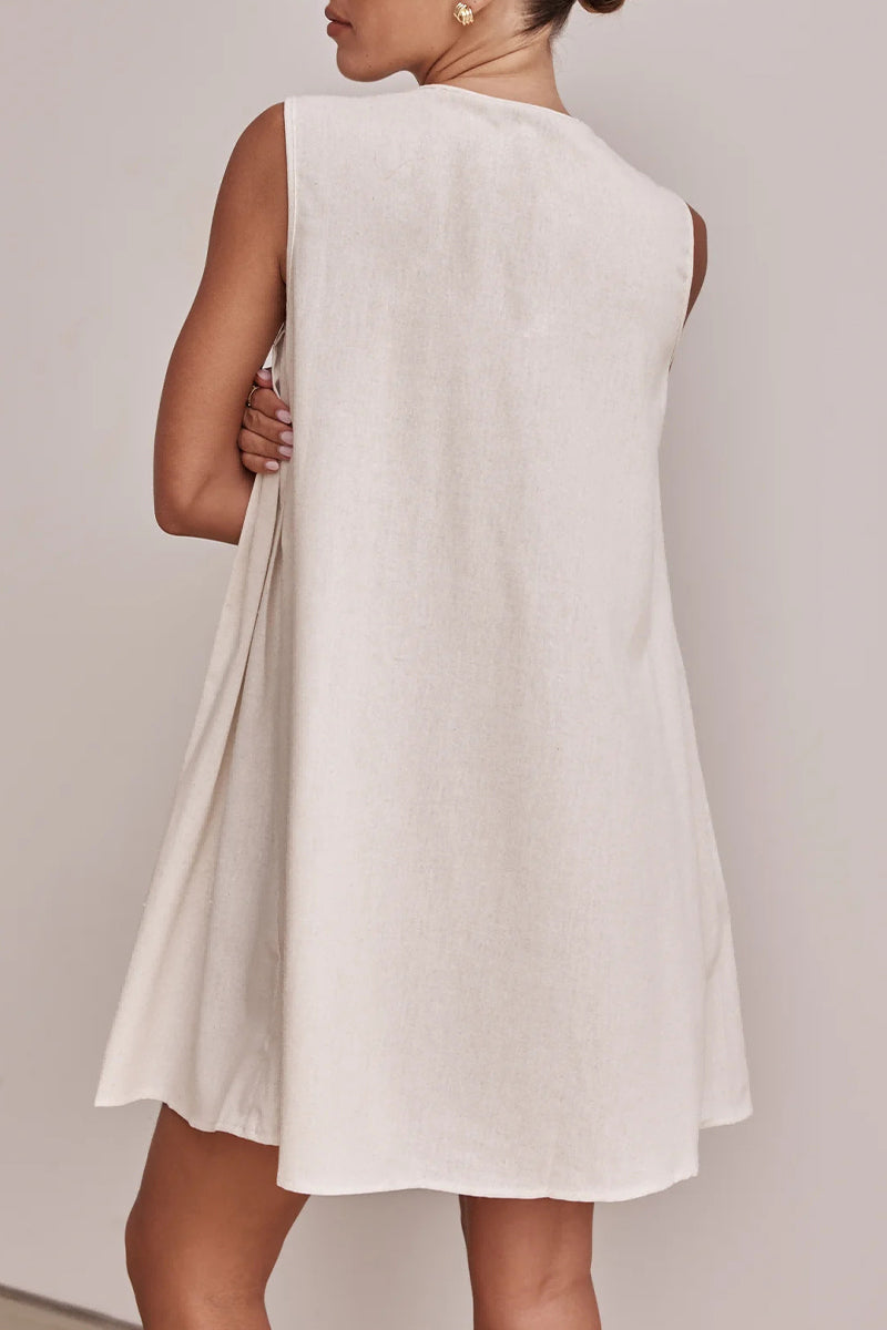 Casual Daily Solid Color Lace Up Pleated O Neck Pleated Dresses