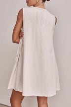 Casual Daily Solid Color Lace Up Pleated O Neck Pleated Dresses