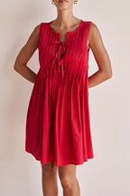Casual Daily Solid Color Lace Up Pleated O Neck Pleated Dresses