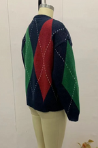 Casual Street Rhombus Patchwork Contrast O Neck Sweaters