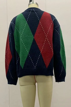 Casual Street Rhombus Patchwork Contrast O Neck Sweaters