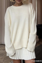 Elegant Solid Color Patchwork Pleated O Neck Long Sleeve Two Pieces