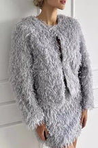 Celebrities Elegant Solid Color Fringed Trim O Neck Long Sleeve Two Pieces