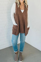 Casual Daily Solid Color Pocket V Neck Tops