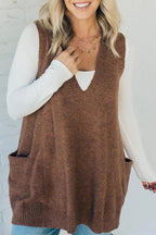 Casual Daily Solid Color Pocket V Neck Tops