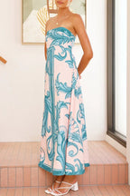 Casual Vacation Floral Print Contrast Strapless Strapless Dresses