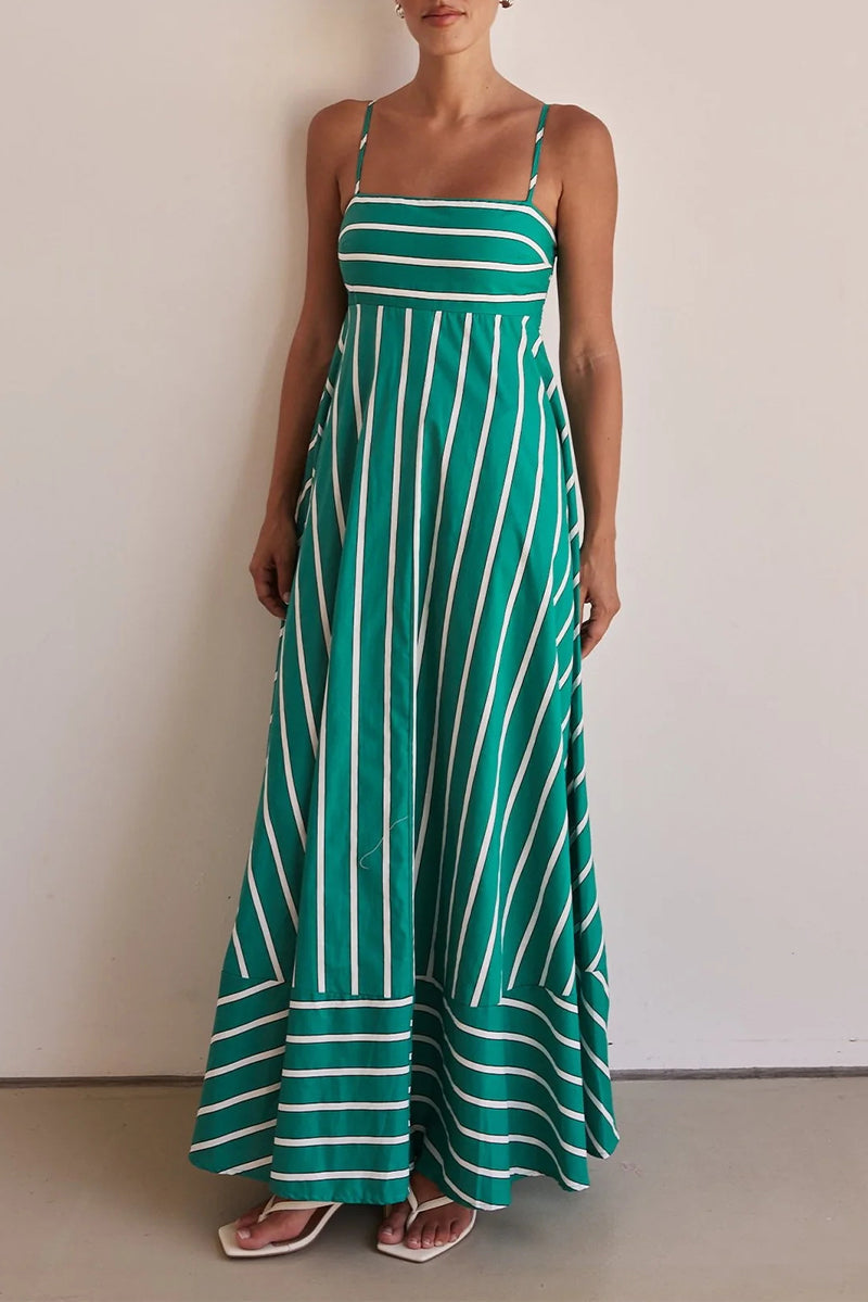 Beatriz Luxe Casual Striped Backless Contrast Square Neck Sling Dresses for Vacation Designer Edit