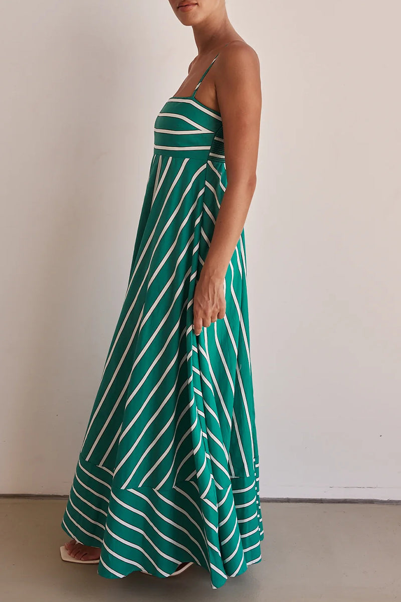 Beatriz Luxe Casual Striped Backless Contrast Square Neck Sling Dresses for Vacation Designer Edit