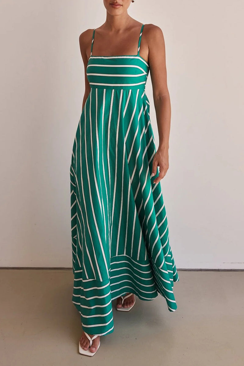 Beatriz Luxe Casual Striped Backless Contrast Square Neck Sling Dresses for Vacation Designer Edit