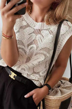 Casual Daily Solid Color Hollow Out O Neck Tops