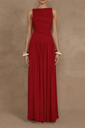 Casual Solid Color Ruched O Neck Long Dresses