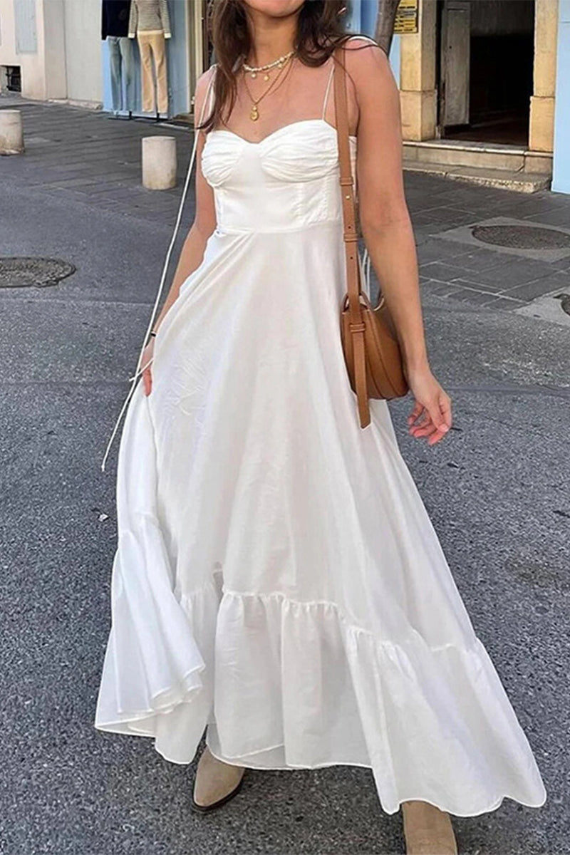 Sexy Street Solid Color Lace Up Backless Sling Dresses