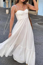 Sexy Street Solid Color Lace Up Backless Sling Dresses