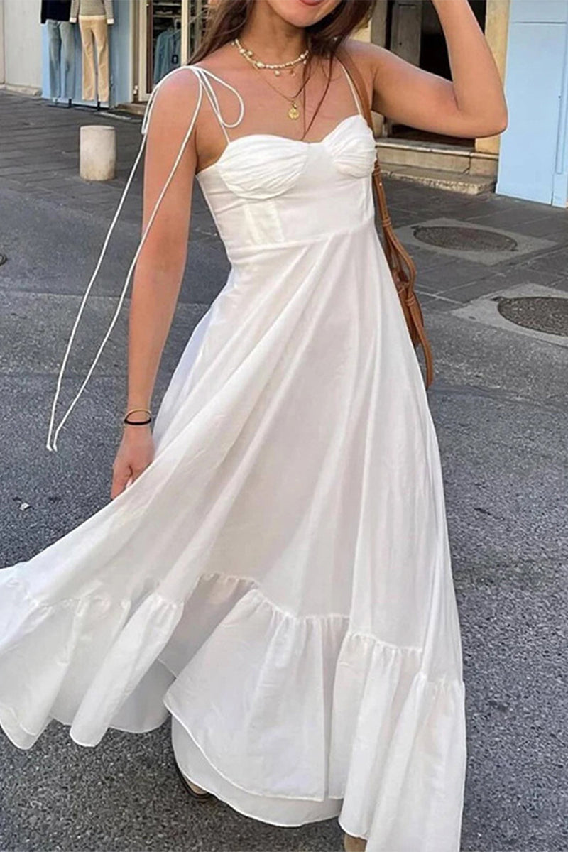 Sexy Street Solid Color Lace Up Backless Sling Dresses