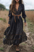 Adela Minimalist Casual Floral Embroidered Distressed a Line V Neck Dresses (without Waist Belt) Boutique Dress Collection