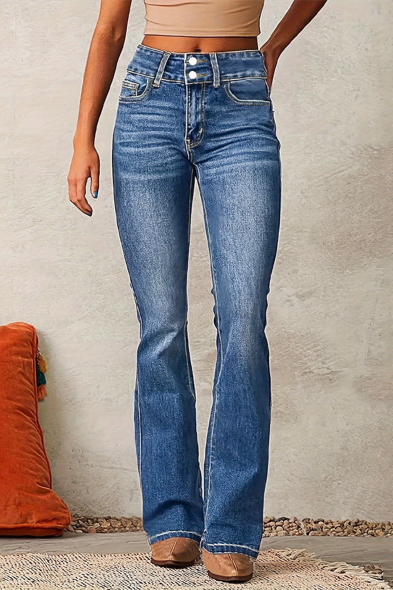 Casual Solid Color Distressed High Waist Skinny Denim Jeans