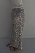 Elegant Solid Color Sequins Ruched Regular High Waist Solid Color Bottoms