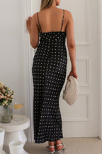 Rosario Timeless Polka Dot Patchwork Contrast V Neck Long Dresses Boutique Collection