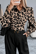 Casual Leopard Patchwork Turndown Collar Tops