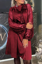 Elegant Solid Color Sequins Sequined Half A Turtleneck A Line Dresses