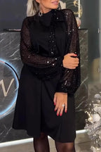 Elegant Solid Color Sequins Sequined Half A Turtleneck A Line Dresses