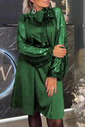 Elegant Solid Color Sequins Sequined Half A Turtleneck A Line Dresses