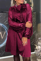 Elegant Solid Color Sequins Sequined Half A Turtleneck A Line Dresses