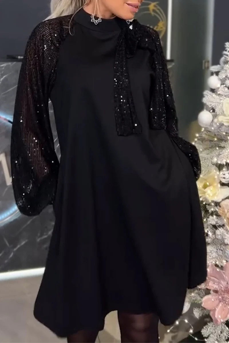 Elegant Solid Color Sequins Sequined Half A Turtleneck A Line Dresses