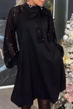 Elegant Solid Color Sequins Sequined Half A Turtleneck A Line Dresses