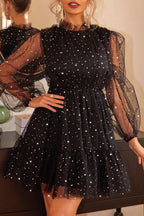 Prom Elegant Solid Color Sequins Mesh O Neck Evening Dresses