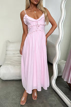 Sexy Solid Color Lace Up Ruffle V Neck Sling Dresses