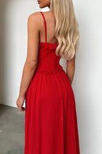 Sexy Solid Color Lace Up Ruffle V Neck Sling Dresses