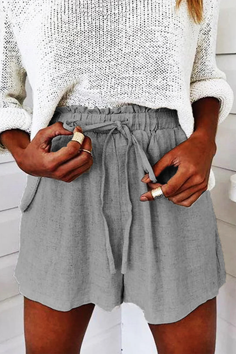 Casual Solid Color Distressed Lace Up Loose Straight Solid Color Bottoms