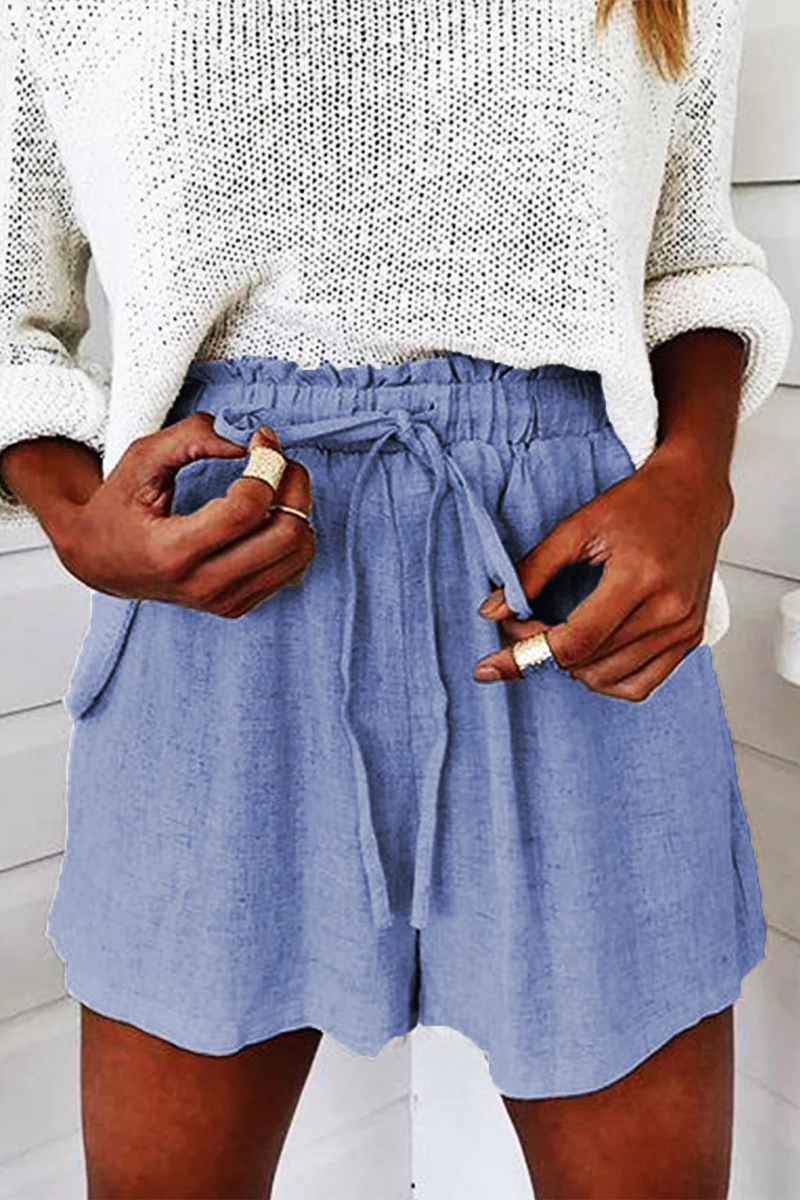 Casual Solid Color Distressed Lace Up Loose Straight Solid Color Bottoms