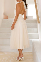 Sexy Solid Color Lace Up Backless Halter Princess Dresses