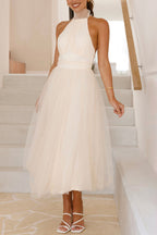 Sexy Solid Color Lace Up Backless Halter Princess Dresses