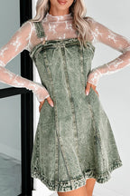 Casual Solid Color Distressed Buttons Square Neck Sleeveless Loose Denim Dresses