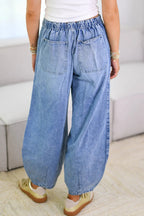 Casual Solid Color Distressed Pocket Lace Up Mid Waist Loose Denim Jeans