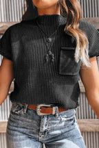 Casual Solid Color Pocket Half A Turtleneck Tops