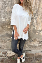 Daily Solid Color Slit O Neck Tops