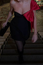 Sexy Bow Patchwork Contrast Off Shoulder Evening Dresses