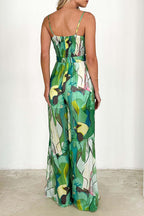 Casual Floral Print Pocket Contrast V Neck Loose Jumpsuits