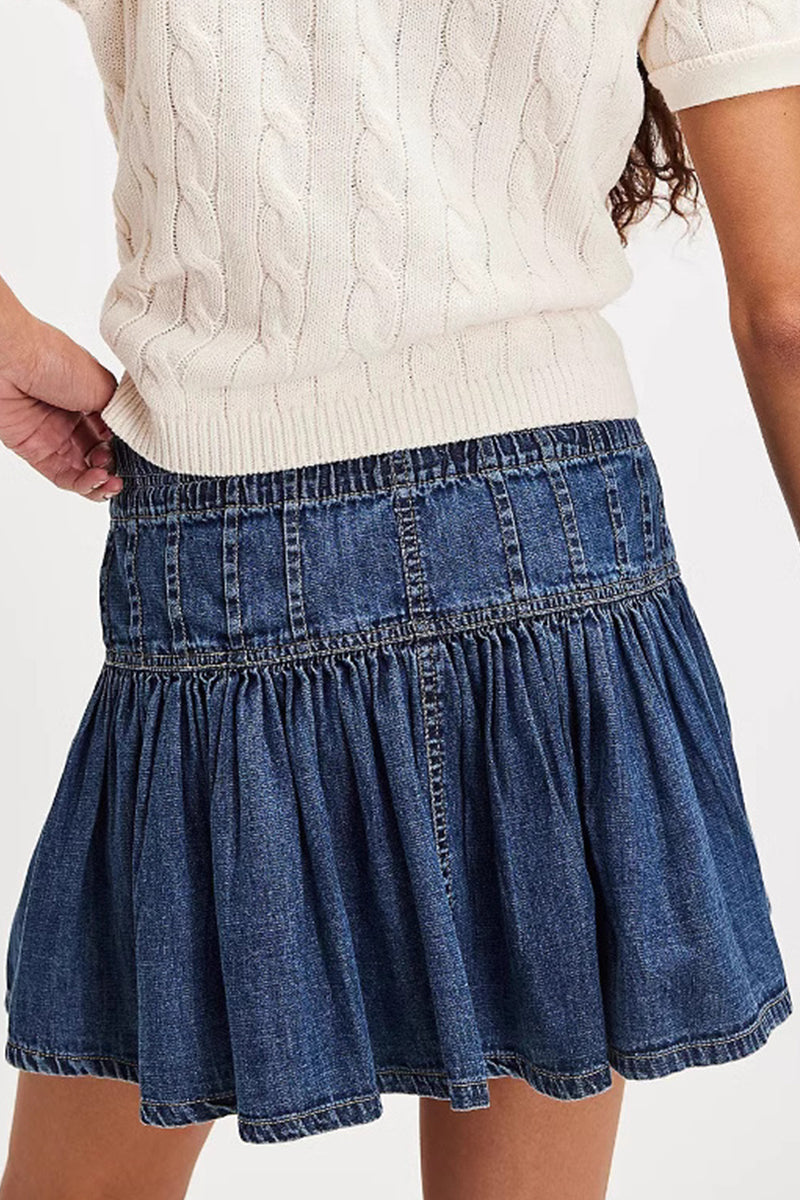 Casual Solid Color Distressed Buckle Flounce High Waist Type A Solid Color Bottoms