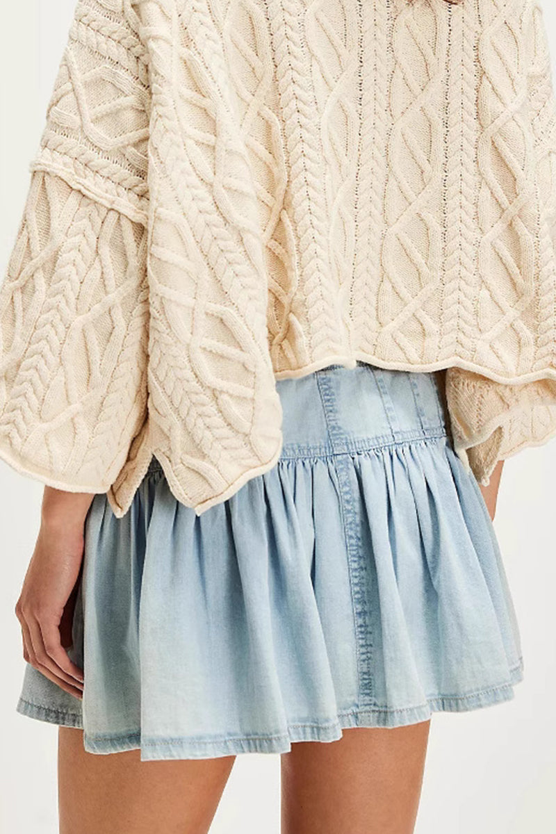 Casual Solid Color Distressed Buckle Flounce High Waist Type A Solid Color Bottoms