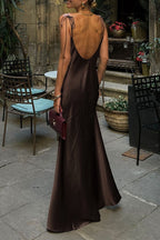 Sexy Solid Color Lace Up Backless U Neck Long Dresses