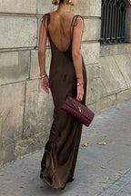 Sexy Solid Color Lace Up Backless U Neck Long Dresses