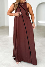 Casual Stripe Patchwork Contrast O Neck Sleeveless Dresses