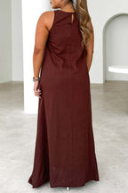 Casual Stripe Patchwork Contrast O Neck Sleeveless Dresses